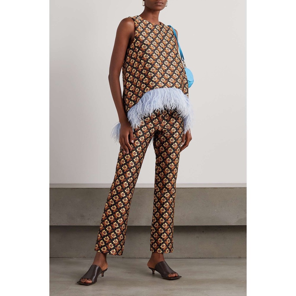 $655 LA DOUBLEJ Black Orange Jacquard Bella Flower Retro Maximalist Pant MEDiUM